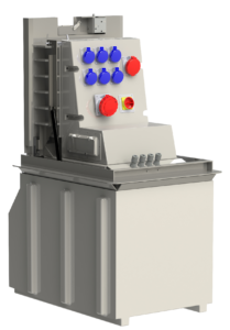 Illustration réaliste d'une borne foraine escamotable de distribution d'énergie Escaflux 71.0